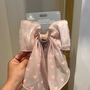Disney Pink Sheer Hair Bow with Mickey Rhinestone